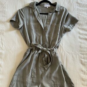 Olive Green Button-Up Romper
